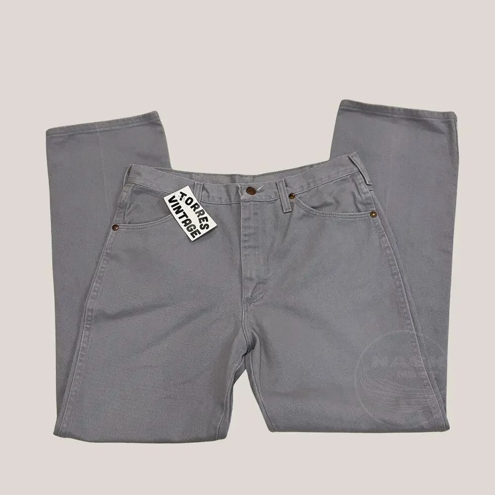 Wrangler 33x30 USA Gray Twill Jeans | Vintage Cowboy Cut Straight Leg Y2K Rare - Picture 2 of 10